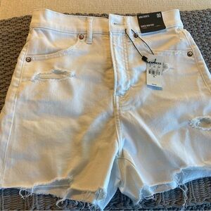Express Cream Distressed Denim Shorts